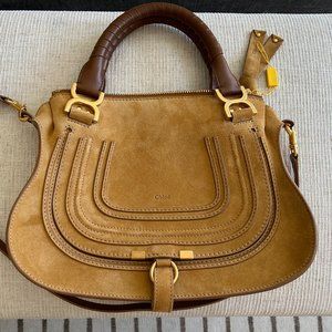 Chloé Marcie Medium Shoulder Bag in Suede Safari Gold